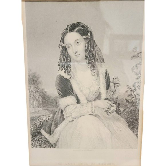 Vintage Last Rose Of Summer Lady Framed Engraving‎ Thomas Moore Poet 11 1/2" - Picture 4 of 8